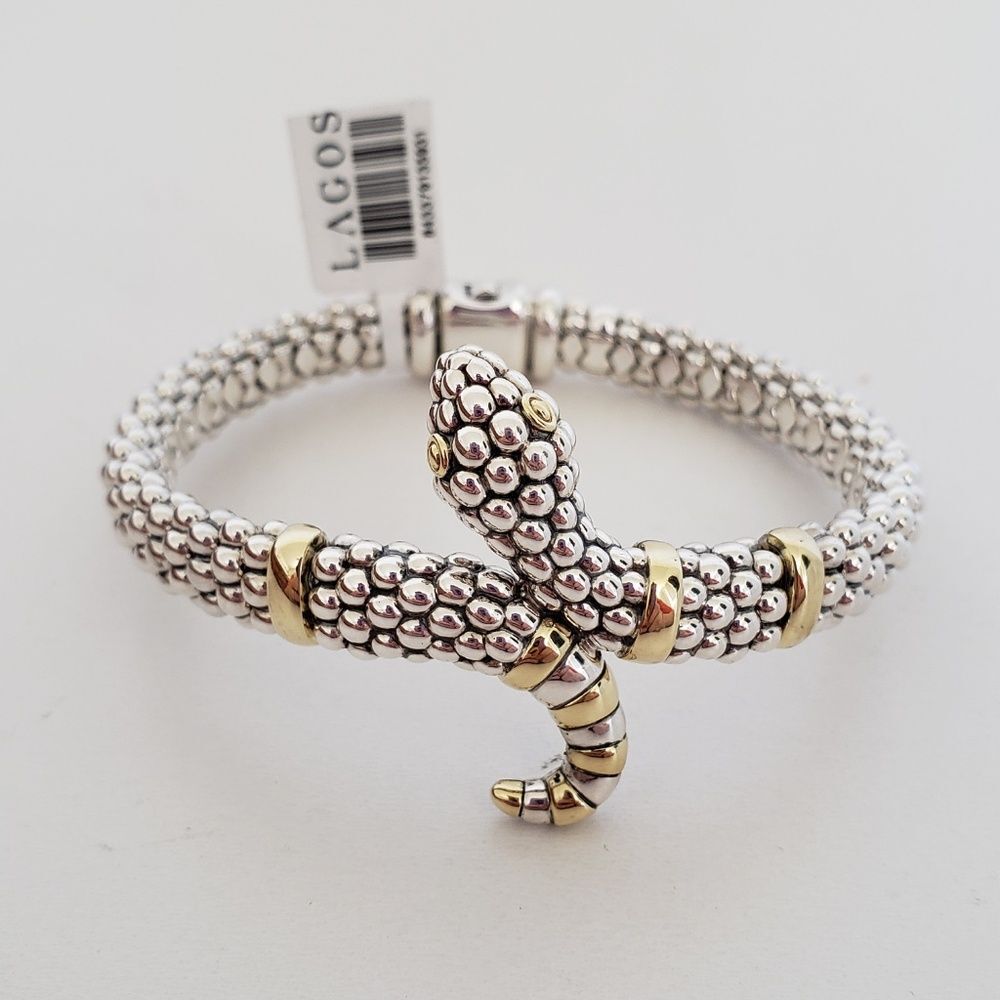 LAGOS Sterling Silver 18K Gold Rare Wonders 9MM Two Tone Snake Rope Bracelet 7.5